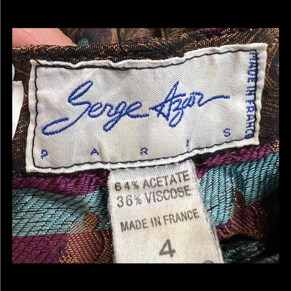 SERGE AZAR Pants Straight Neiman Marcus Vintage Metallic Peacock Paris Bronze 0 - Picture 7 of 7